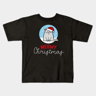 Meowy Christmas Santa Cat - Cute Cat Lover Kids T-Shirt